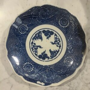 Blue and White Floral Decorative Plate